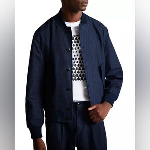 Ted Baker Conham Denim Blue Bomber Jacket - Size 7 (Large) - Retail Value $395